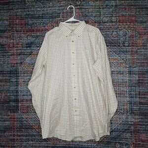 LL Bean mens white black red Wrinke Resistant window pane button shirt XLT NWT